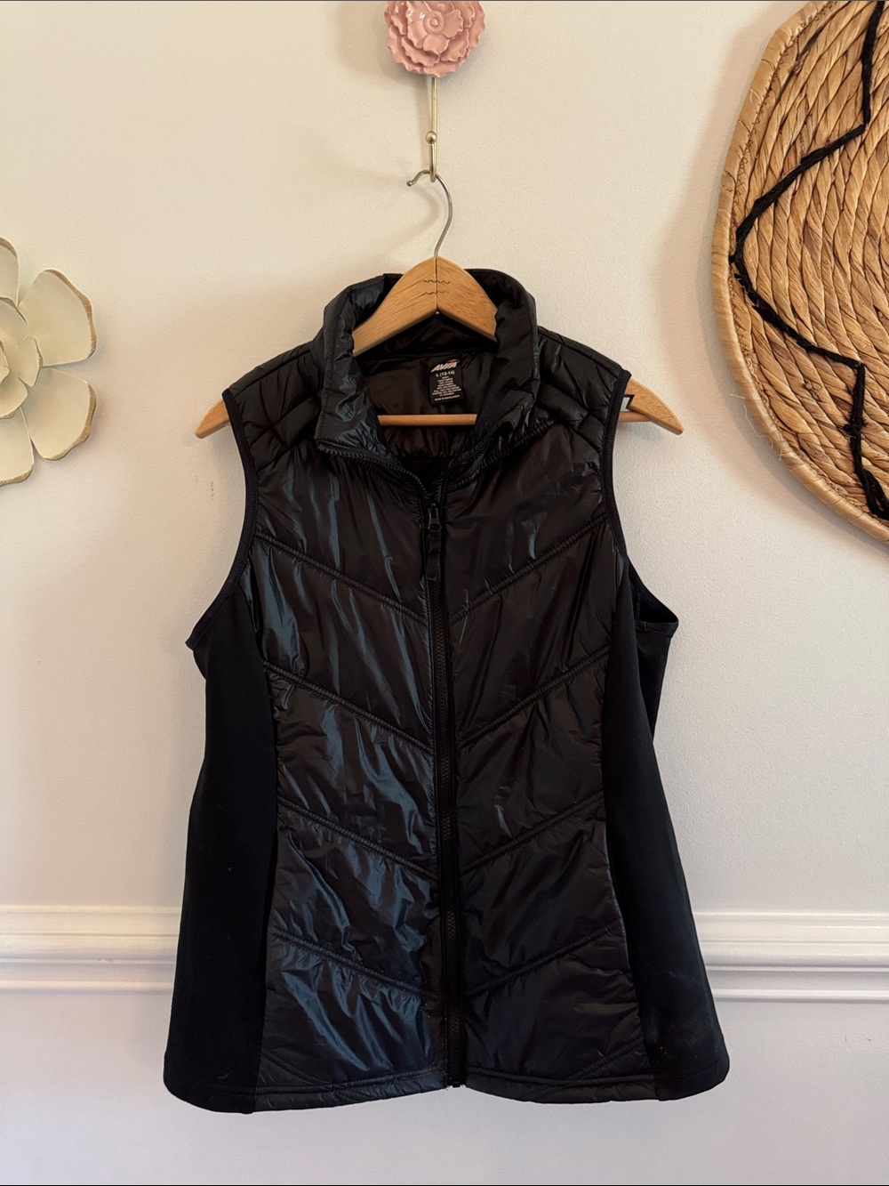 Avia Black Quilted Puffer Vest with Stretch Side Panels